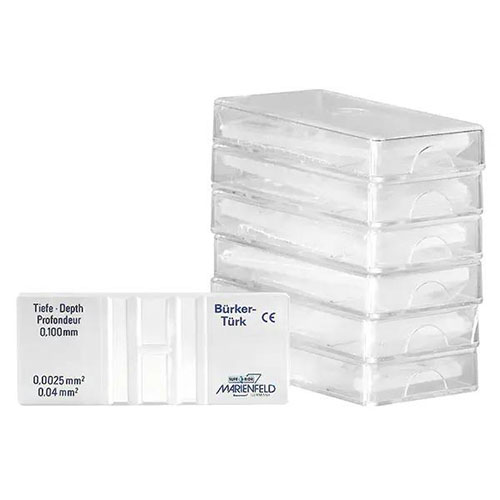 Zählkammern aufgestapelt und eine von ihnen außerhalb der Verpackung präsentativ aufgestellt.jpg